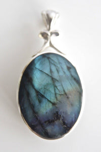 Labradorite & Fossil Double-Sided Pendant
