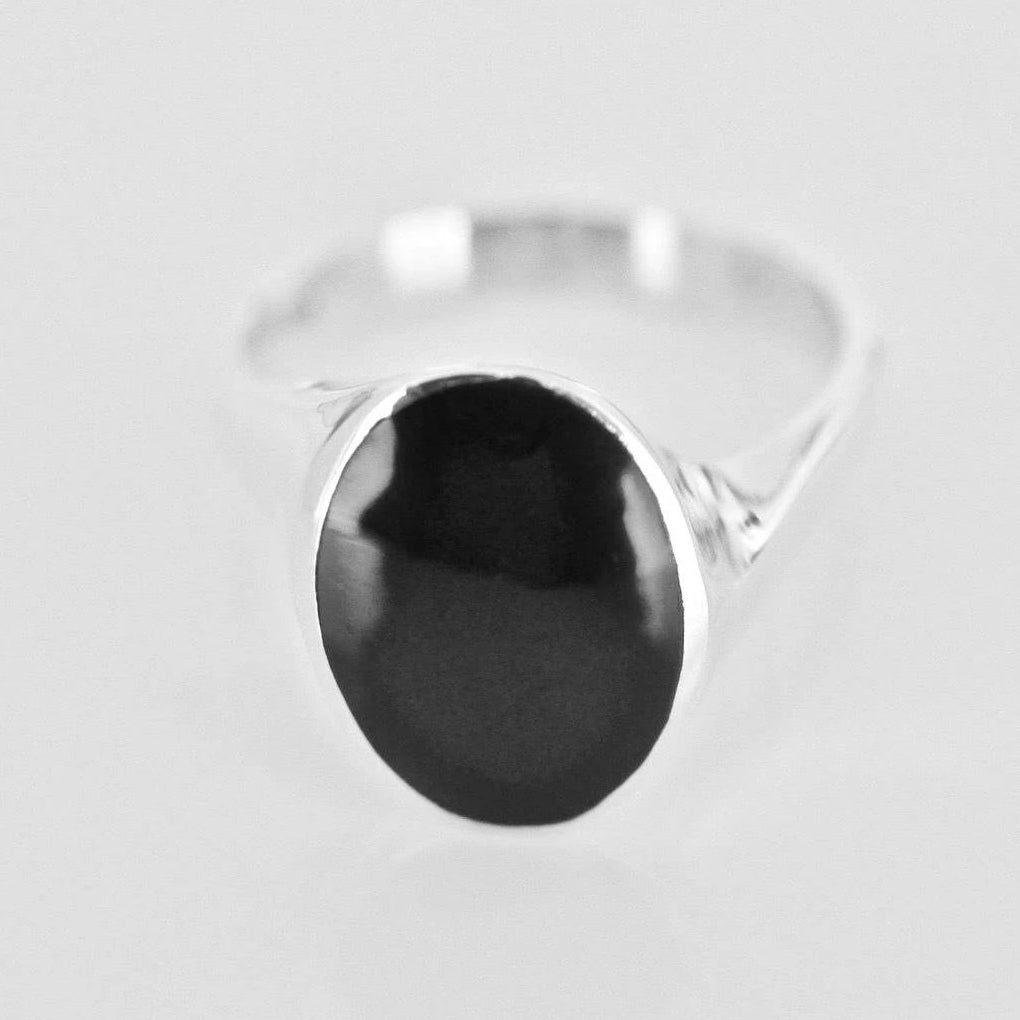 Whitby Jet Oval Silver Ring