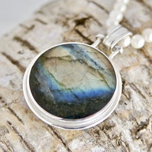 Load image into Gallery viewer, Labradorite Pendant with Fluorite on the reverse side.