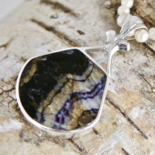 Load image into Gallery viewer, Blue John Pendant with Whitby Jet on the reverse side. 