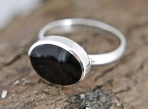 Whitby Jet Silver Ring Oval Design