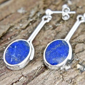 Lapis Lazuli silver stem drop earrings