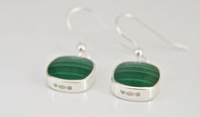 Load image into Gallery viewer, Malachite Silver Drop Earrings