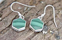 Load image into Gallery viewer, Malachite Hexagon Design Drop Earrings