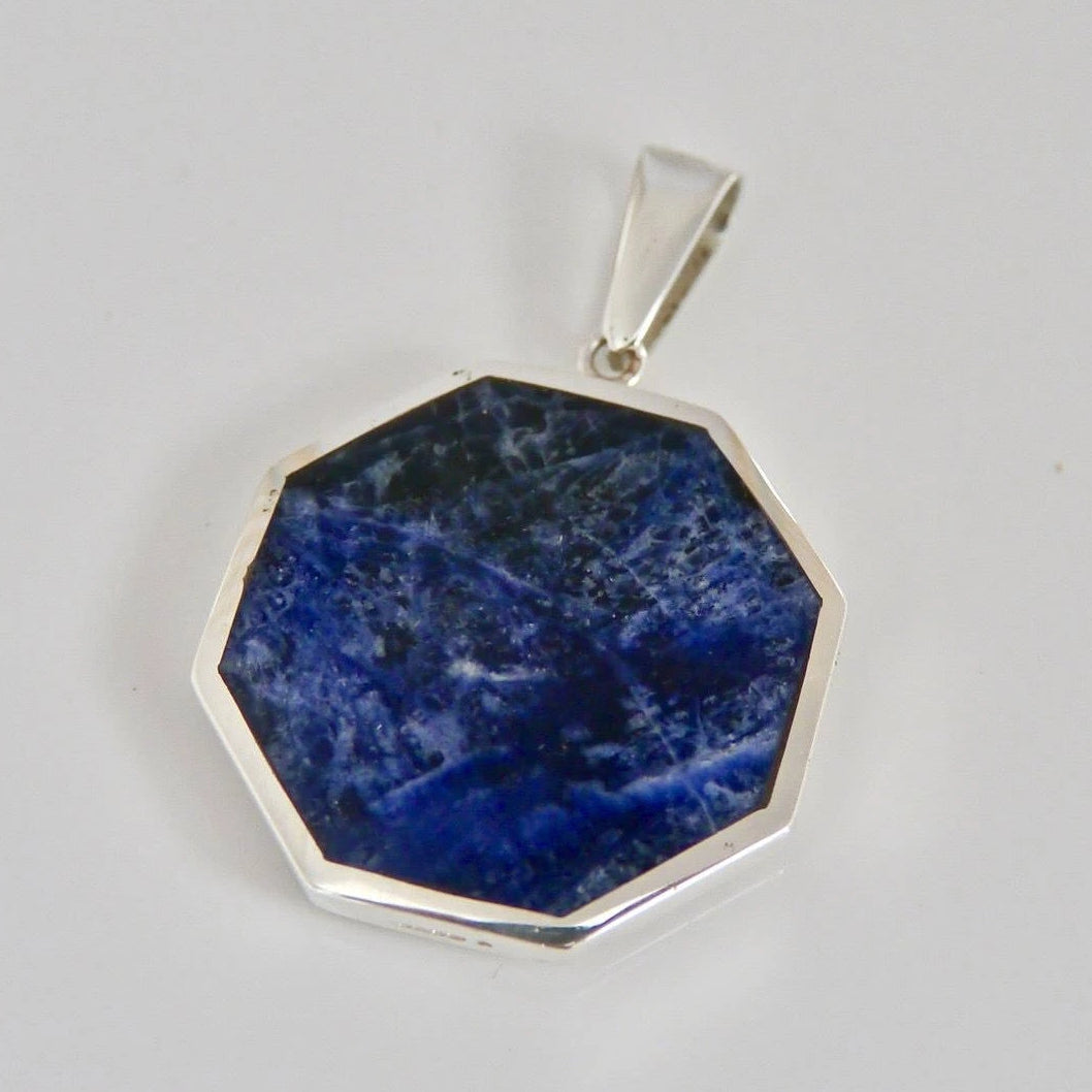 Sodalite Octagon Pendant with Fluorite on the Reverse Side