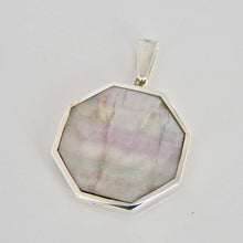 Load image into Gallery viewer, Rainbow Fluorite Octagon Pendant with Sodalite on the Reverse Side