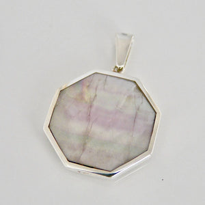 Rainbow Fluorite Octagon Pendant with Sodalite on the Reverse Side
