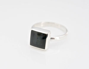 Whitby Jet Silver Ring Square Design
