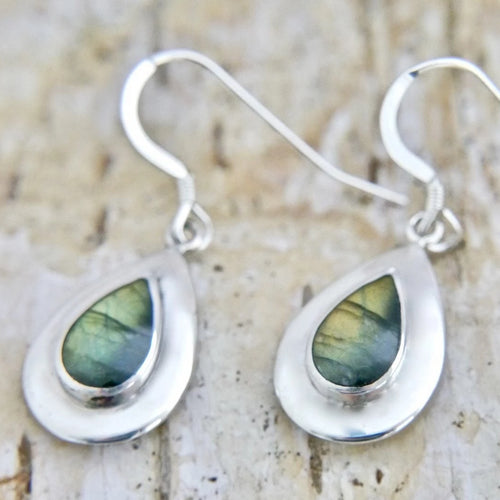 Labradorite Silver Drop Earrings Peardrop