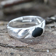 Load image into Gallery viewer, Silver Ring Band with Whitby Jet