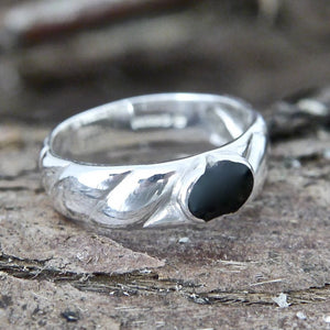 Silver Ring Band with Whitby Jet