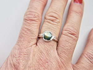 Labradorite Silver Ring 8mm Round