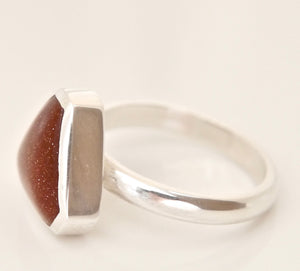 Goldstone Silver Ring Triangle Design