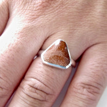 Load image into Gallery viewer, Goldstone Silver Ring Triangle Design