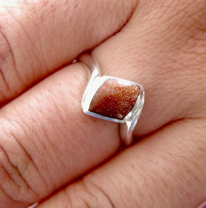 Goldstone Diamond Shape Silver Ring