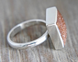 Goldstone Square Ring in Silver