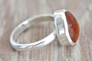 Goldstone Silver Ring Peardrop Design