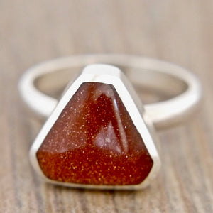 Goldstone Silver Ring Triangle Design