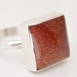 Goldstone Square Ring in Silver