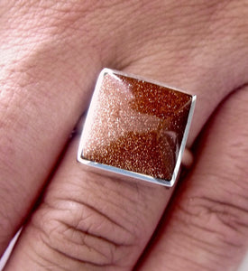 Goldstone Square Ring in Silver