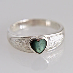 Silver Ring with Heart Shaped Labradorite