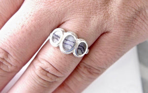 Blue John Three Stone Silver Ring