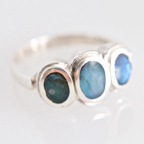 Three Stone Labradorite Silver Ring