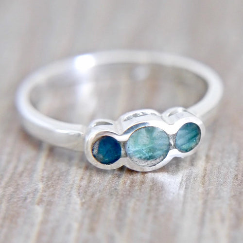 Three Stone Labradorite Silver Ring