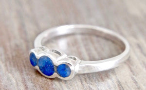 Lapis Lazuli Three Stone Silver Ring