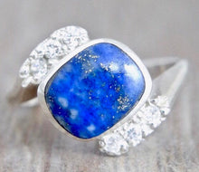 Load image into Gallery viewer, Lapis Lazuli and Cubic Zirconia Silver Ring