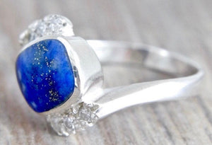 Lapis Lazuli and Cubic Zirconia Silver Ring