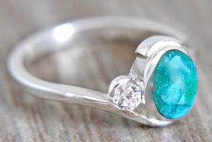 Blue Jasper & Zirconia Silver Ring