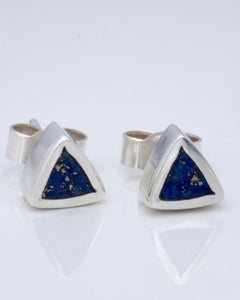 Gemstone Triangle Silver Stud Earrings