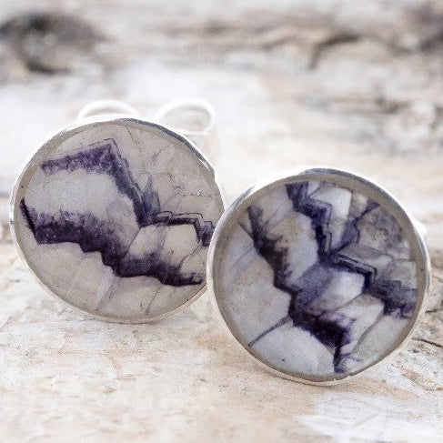 Blue John Round Stud Earrings in Sterling Silver by Andrew Thomson
