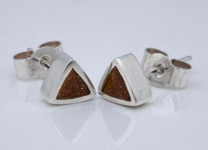 Gemstone Triangle Silver Stud Earrings