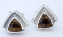 Load image into Gallery viewer, Tiger Eye Triangle Silver Stud Earrings