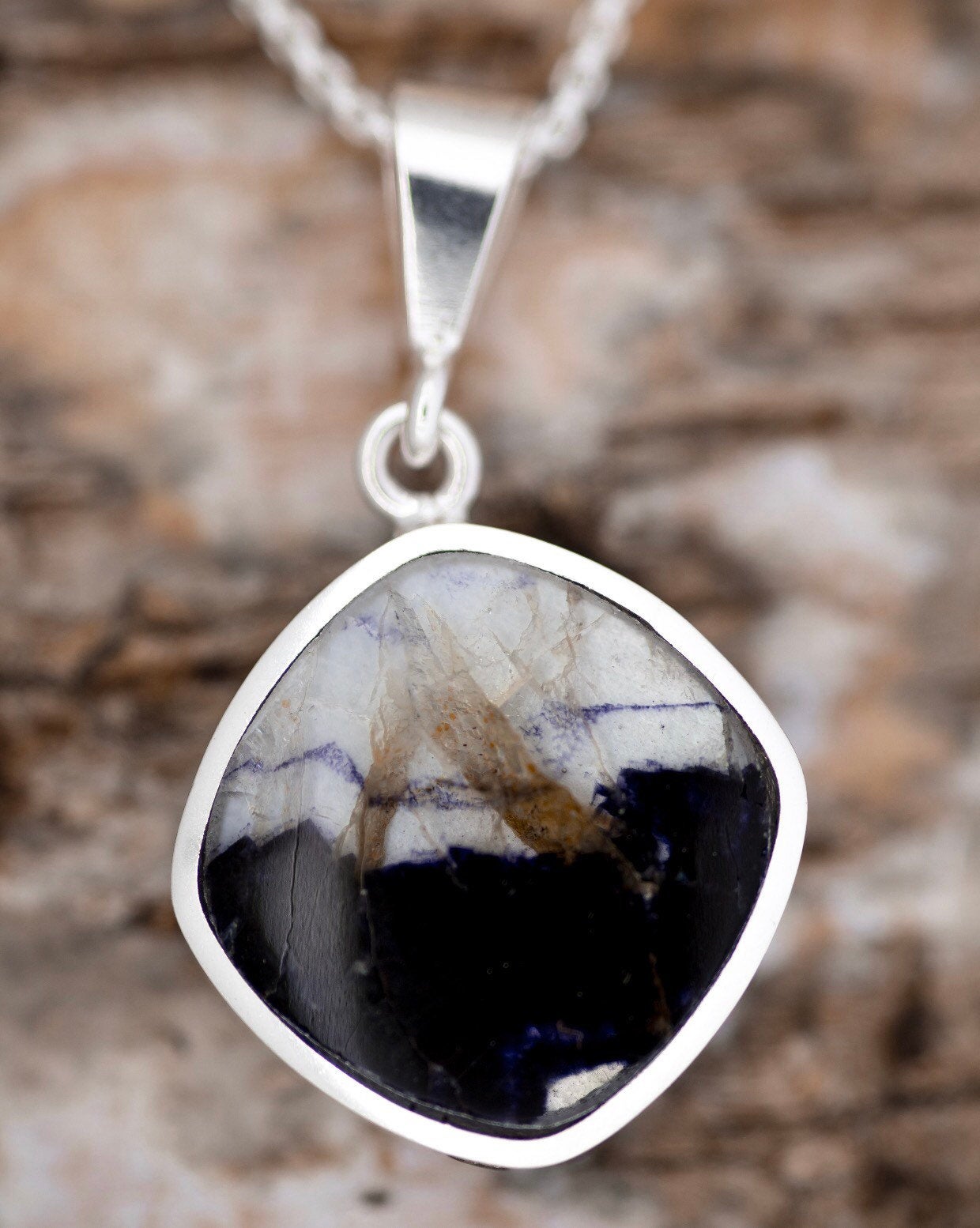 Whitby Jet Blue John Reversible Pendant My Handmade Jewellery UK