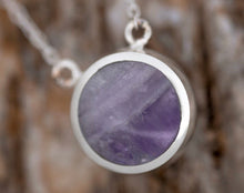 Load image into Gallery viewer, Amethyst and Mother of Pearl Double Sided Round Pendant